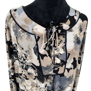 Susan Graver Womens Floral Liquid Knit Tunic Lace Up Size 2X Stretch Loose Fit